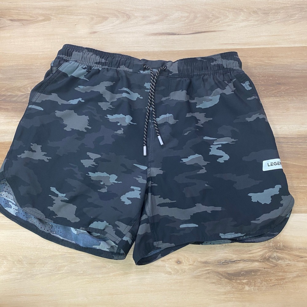 Legends Athletic Shorts Size L Luka Camo Training Gym Unlined 5" Black Grey